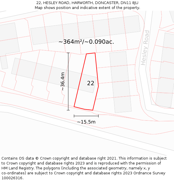 22, HESLEY ROAD, HARWORTH, DONCASTER, DN11 8JU: Plot and title map
