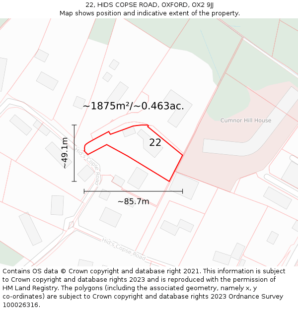 22, HIDS COPSE ROAD, OXFORD, OX2 9JJ: Plot and title map