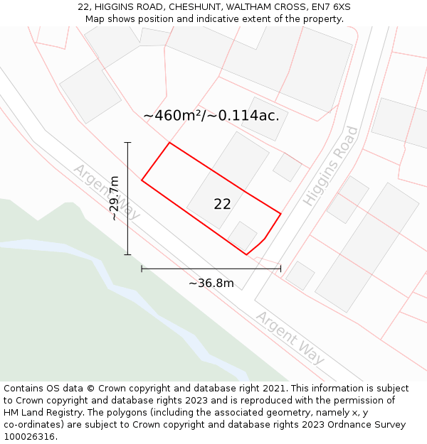 22, HIGGINS ROAD, CHESHUNT, WALTHAM CROSS, EN7 6XS: Plot and title map