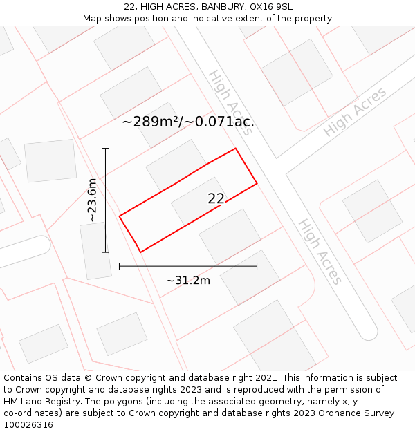 22, HIGH ACRES, BANBURY, OX16 9SL: Plot and title map