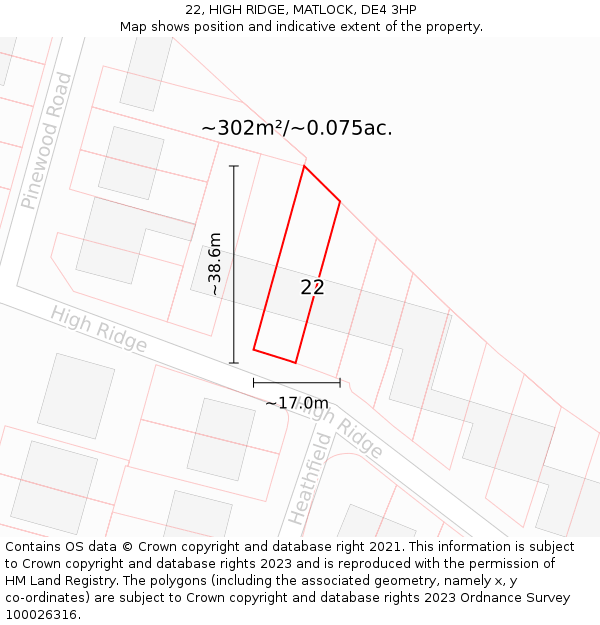 22, HIGH RIDGE, MATLOCK, DE4 3HP: Plot and title map