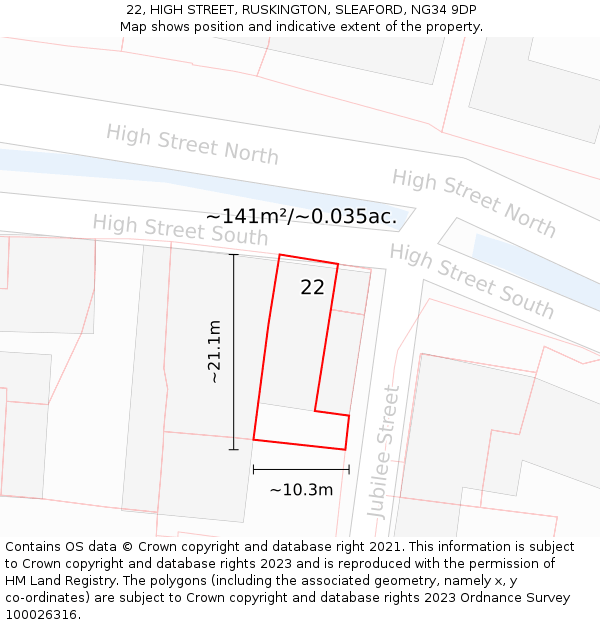 22, HIGH STREET, RUSKINGTON, SLEAFORD, NG34 9DP: Plot and title map