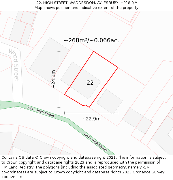 22, HIGH STREET, WADDESDON, AYLESBURY, HP18 0JA: Plot and title map