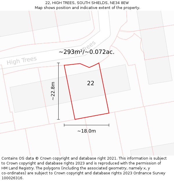 22, HIGH TREES, SOUTH SHIELDS, NE34 8EW: Plot and title map