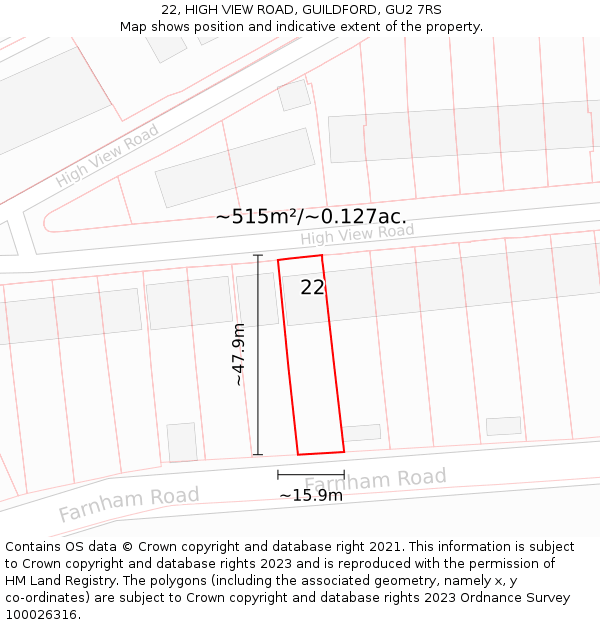 22, HIGH VIEW ROAD, GUILDFORD, GU2 7RS: Plot and title map