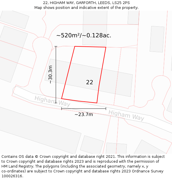 22, HIGHAM WAY, GARFORTH, LEEDS, LS25 2PS: Plot and title map