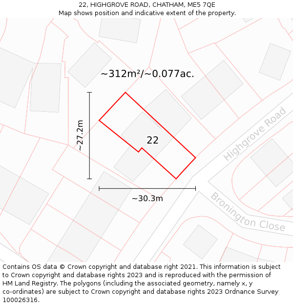 22, HIGHGROVE ROAD, CHATHAM, ME5 7QE: Plot and title map