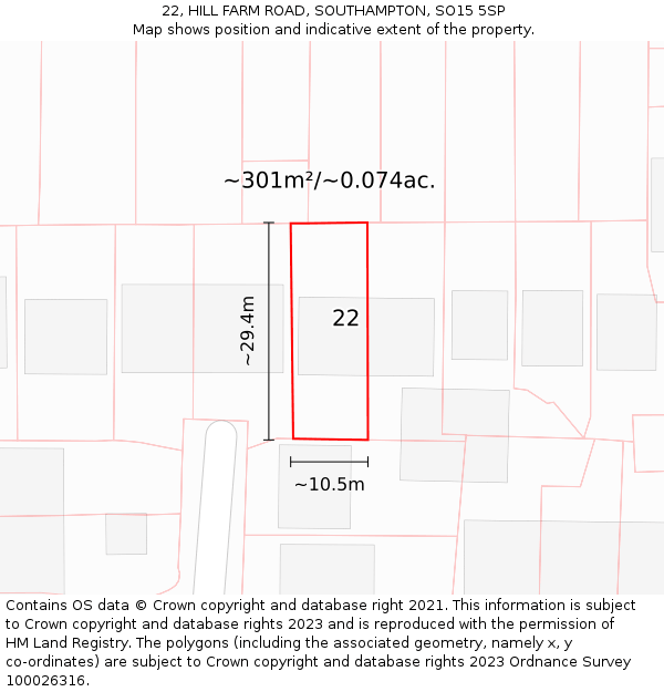 22, HILL FARM ROAD, SOUTHAMPTON, SO15 5SP: Plot and title map