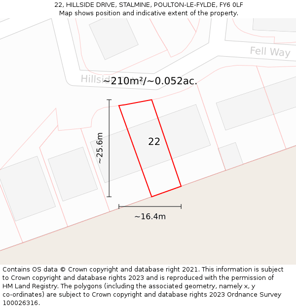 22, HILLSIDE DRIVE, STALMINE, POULTON-LE-FYLDE, FY6 0LF: Plot and title map