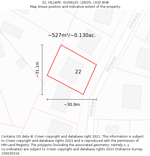 22, HILLWAY, GUISELEY, LEEDS, LS20 8HB: Plot and title map