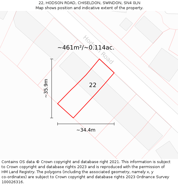 22, HODSON ROAD, CHISELDON, SWINDON, SN4 0LN: Plot and title map