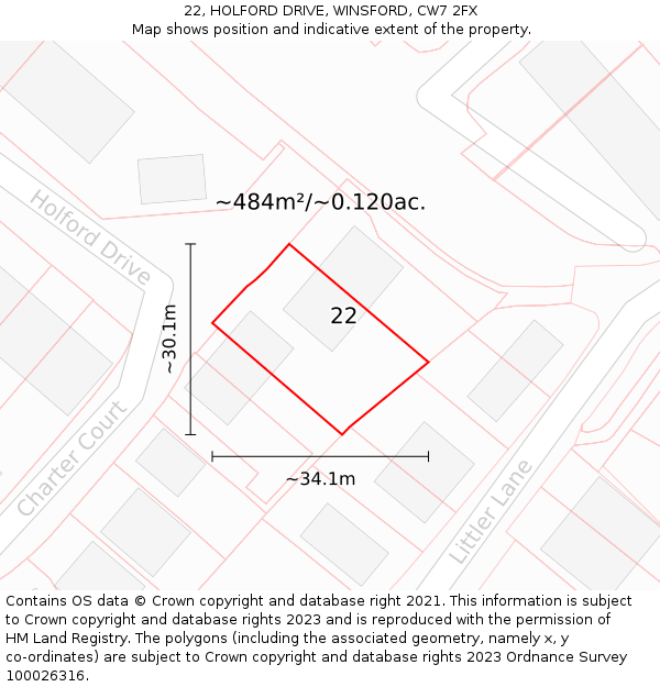 22, HOLFORD DRIVE, WINSFORD, CW7 2FX: Plot and title map