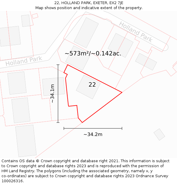 22, HOLLAND PARK, EXETER, EX2 7JE: Plot and title map