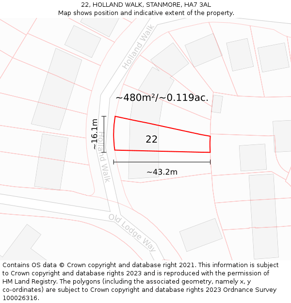 22, HOLLAND WALK, STANMORE, HA7 3AL: Plot and title map