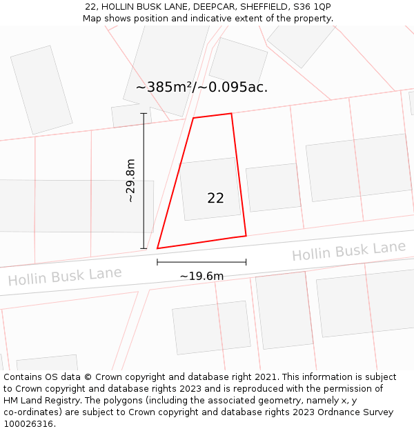 22, HOLLIN BUSK LANE, DEEPCAR, SHEFFIELD, S36 1QP: Plot and title map