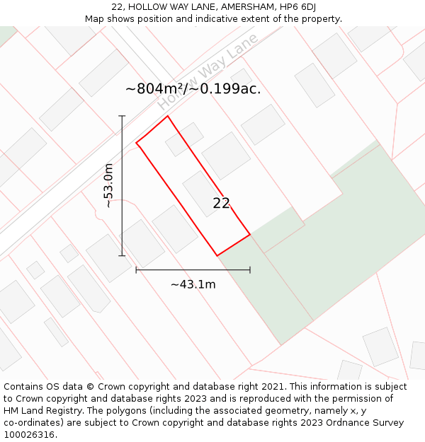 22, HOLLOW WAY LANE, AMERSHAM, HP6 6DJ: Plot and title map