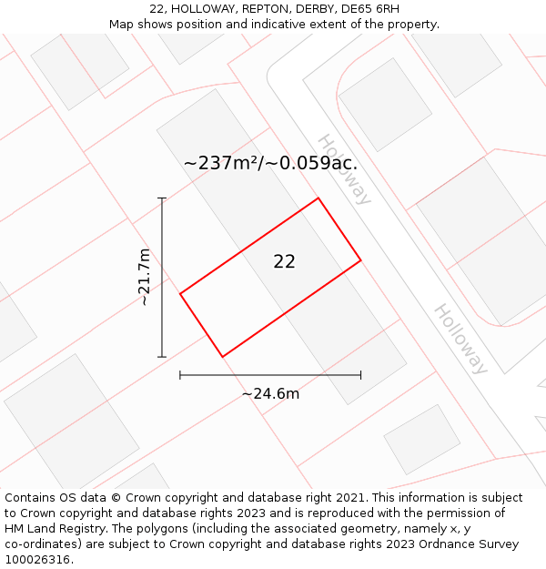 22, HOLLOWAY, REPTON, DERBY, DE65 6RH: Plot and title map