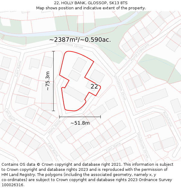 22, HOLLY BANK, GLOSSOP, SK13 8TS: Plot and title map