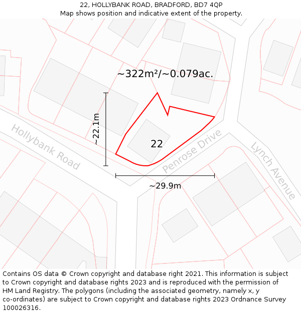 22, HOLLYBANK ROAD, BRADFORD, BD7 4QP: Plot and title map