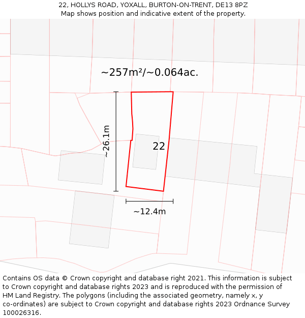 22, HOLLYS ROAD, YOXALL, BURTON-ON-TRENT, DE13 8PZ: Plot and title map