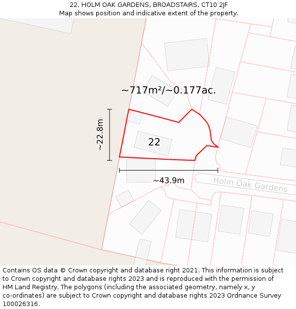 22, HOLM OAK GARDENS, BROADSTAIRS, CT10 2JF: Plot and title map