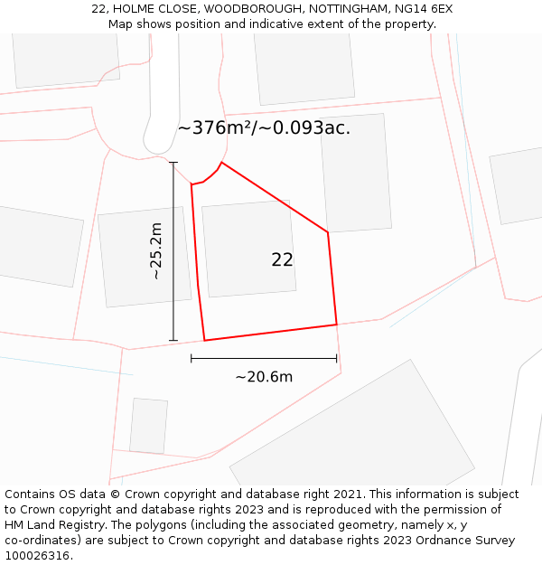 22, HOLME CLOSE, WOODBOROUGH, NOTTINGHAM, NG14 6EX: Plot and title map