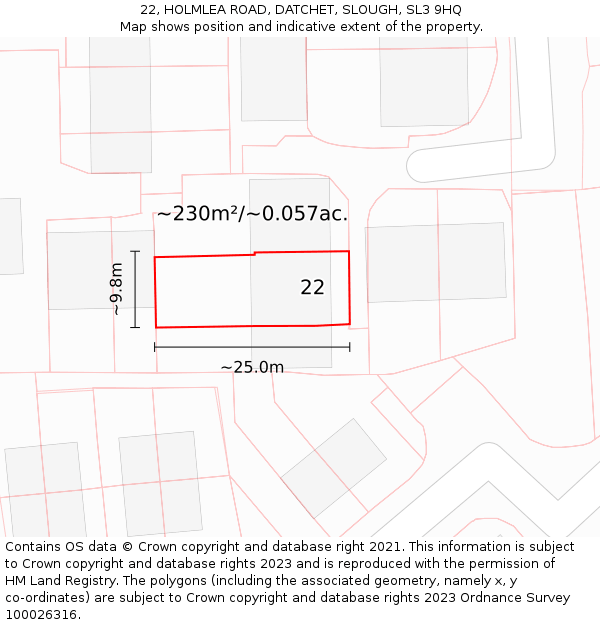 22, HOLMLEA ROAD, DATCHET, SLOUGH, SL3 9HQ: Plot and title map