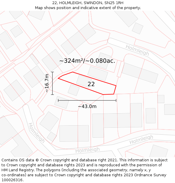 22, HOLMLEIGH, SWINDON, SN25 1RH: Plot and title map