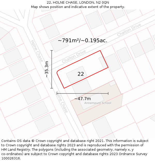 22, HOLNE CHASE, LONDON, N2 0QN: Plot and title map