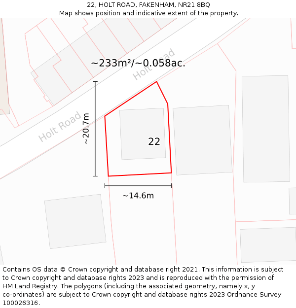 22, HOLT ROAD, FAKENHAM, NR21 8BQ: Plot and title map