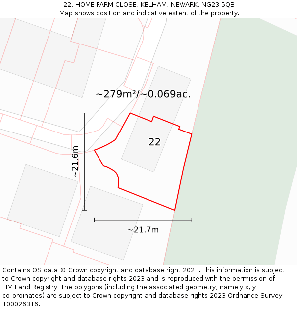 22, HOME FARM CLOSE, KELHAM, NEWARK, NG23 5QB: Plot and title map