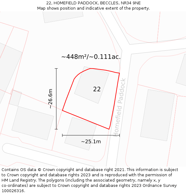 22, HOMEFIELD PADDOCK, BECCLES, NR34 9NE: Plot and title map