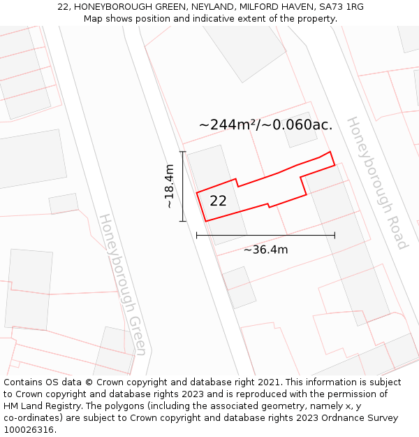 22, HONEYBOROUGH GREEN, NEYLAND, MILFORD HAVEN, SA73 1RG: Plot and title map