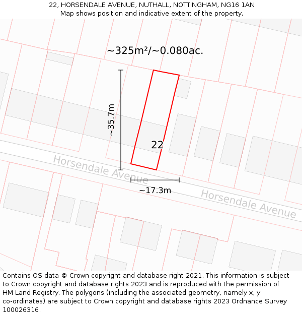 22, HORSENDALE AVENUE, NUTHALL, NOTTINGHAM, NG16 1AN: Plot and title map
