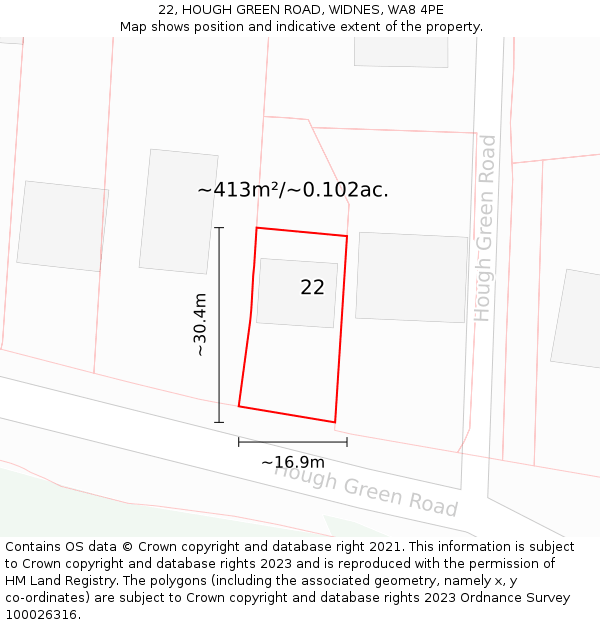 22, HOUGH GREEN ROAD, WIDNES, WA8 4PE: Plot and title map