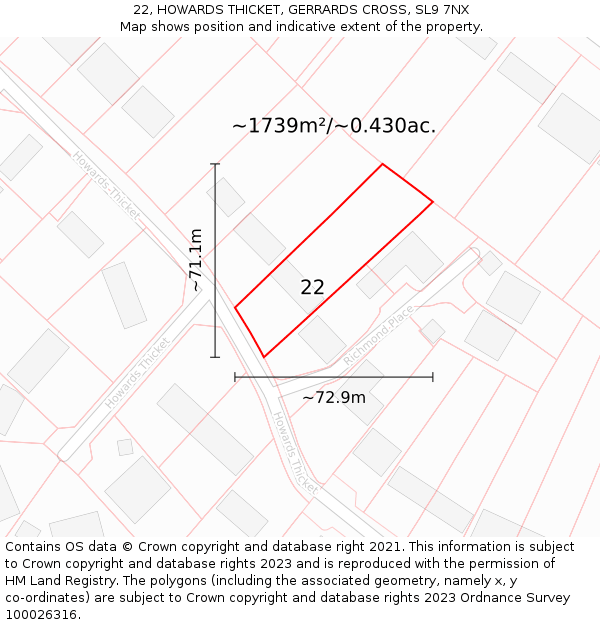 22, HOWARDS THICKET, GERRARDS CROSS, SL9 7NX: Plot and title map