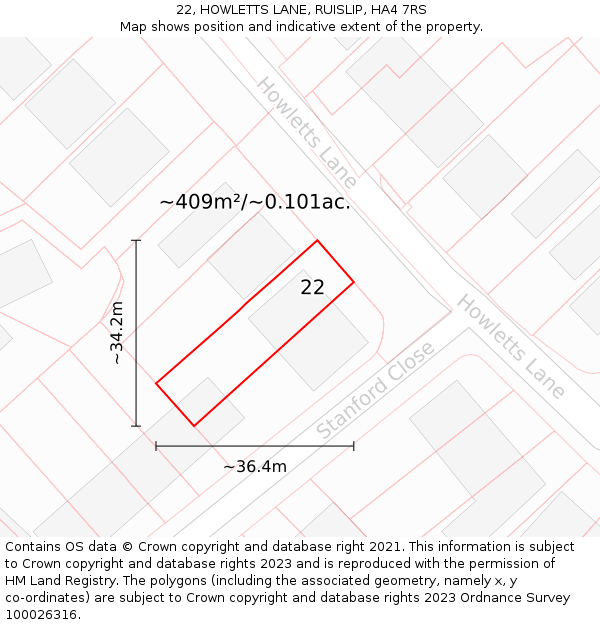 22, HOWLETTS LANE, RUISLIP, HA4 7RS: Plot and title map