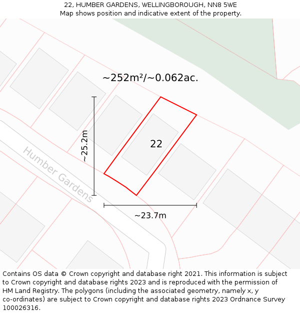 22, HUMBER GARDENS, WELLINGBOROUGH, NN8 5WE: Plot and title map