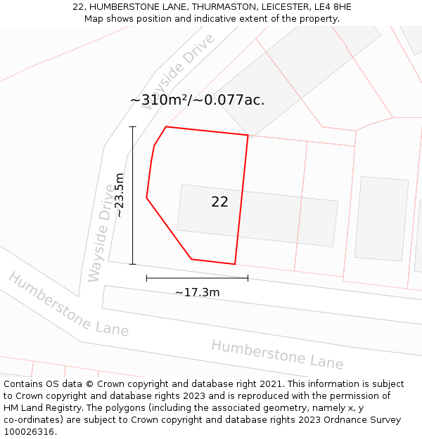 22, HUMBERSTONE LANE, THURMASTON, LEICESTER, LE4 8HE: Plot and title map