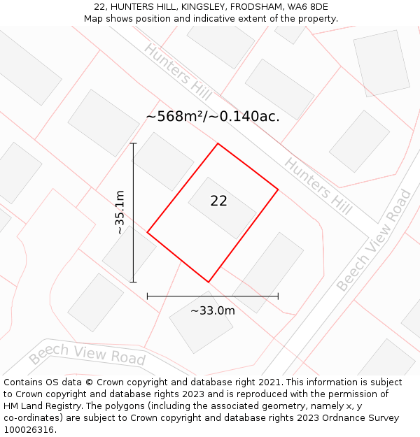 22, HUNTERS HILL, KINGSLEY, FRODSHAM, WA6 8DE: Plot and title map