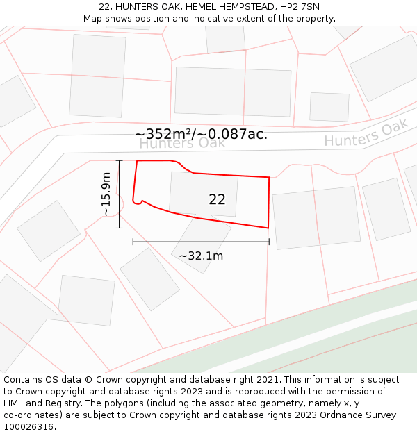 22, HUNTERS OAK, HEMEL HEMPSTEAD, HP2 7SN: Plot and title map