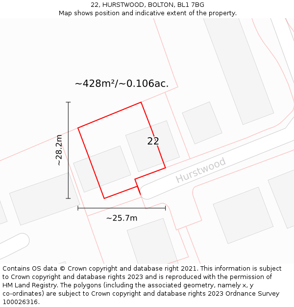 22, HURSTWOOD, BOLTON, BL1 7BG: Plot and title map