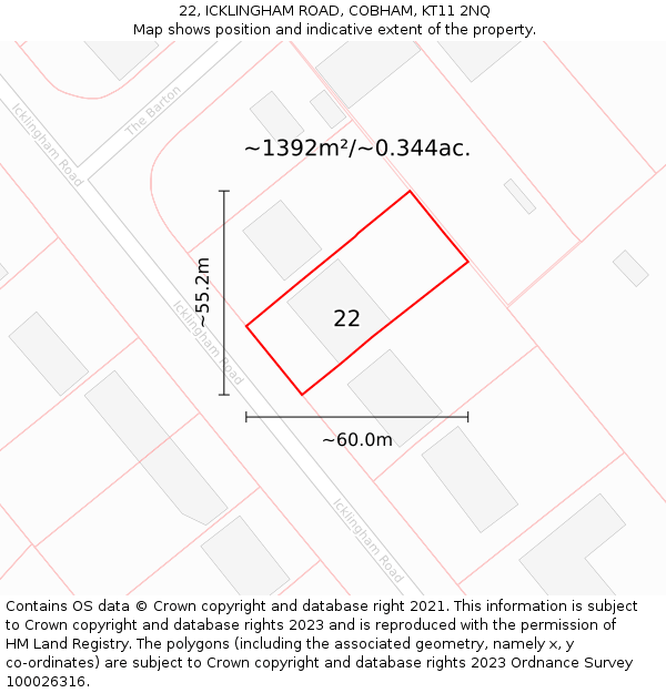 22, ICKLINGHAM ROAD, COBHAM, KT11 2NQ: Plot and title map