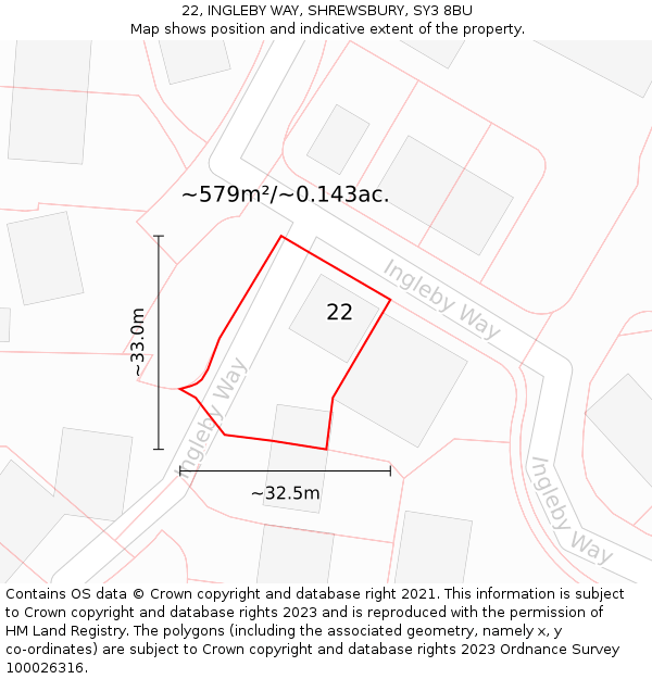 22, INGLEBY WAY, SHREWSBURY, SY3 8BU: Plot and title map