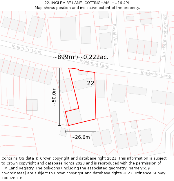 22, INGLEMIRE LANE, COTTINGHAM, HU16 4PL: Plot and title map