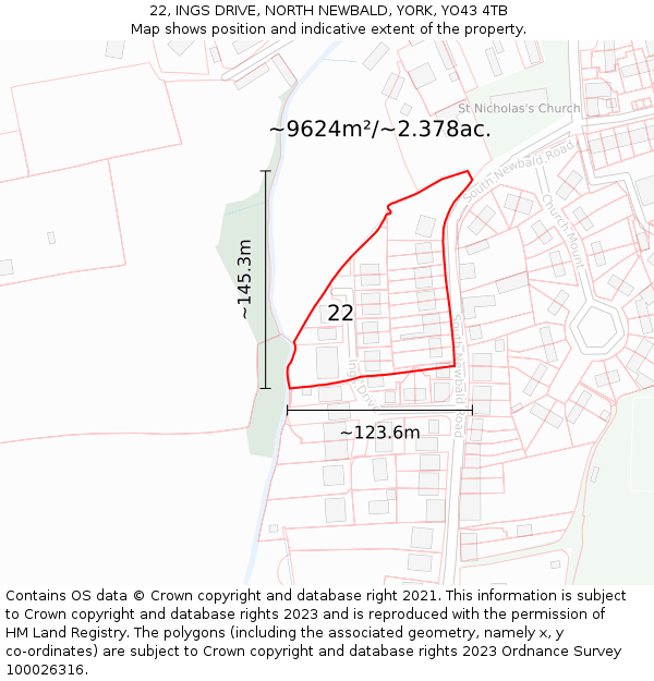 22, INGS DRIVE, NORTH NEWBALD, YORK, YO43 4TB: Plot and title map