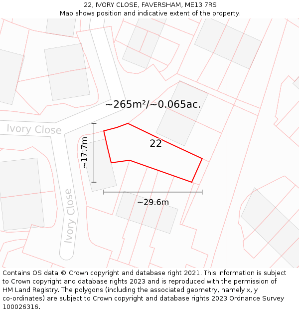 22, IVORY CLOSE, FAVERSHAM, ME13 7RS: Plot and title map