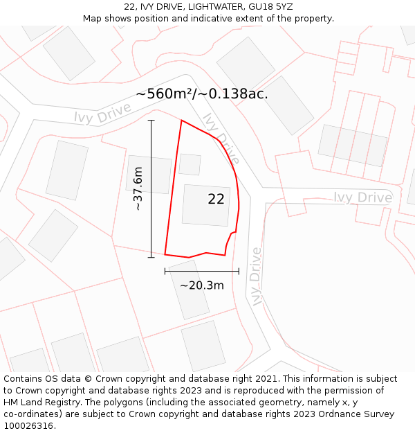 22, IVY DRIVE, LIGHTWATER, GU18 5YZ: Plot and title map