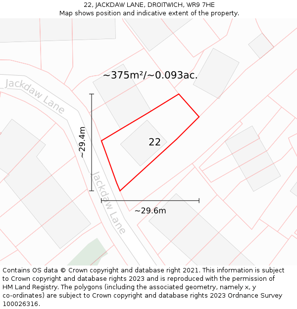 22, JACKDAW LANE, DROITWICH, WR9 7HE: Plot and title map