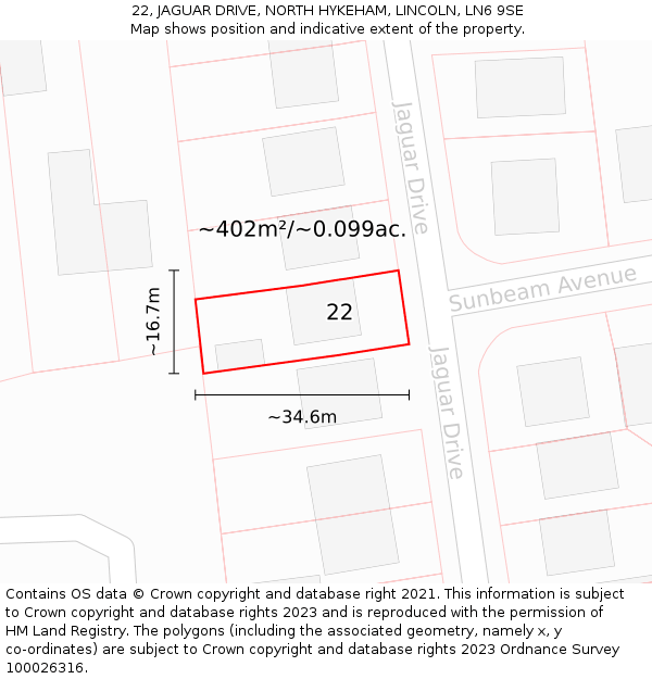 22, JAGUAR DRIVE, NORTH HYKEHAM, LINCOLN, LN6 9SE: Plot and title map